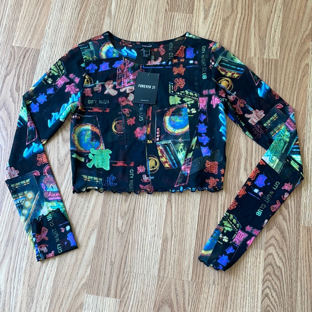 Mesh long sleeve crop top